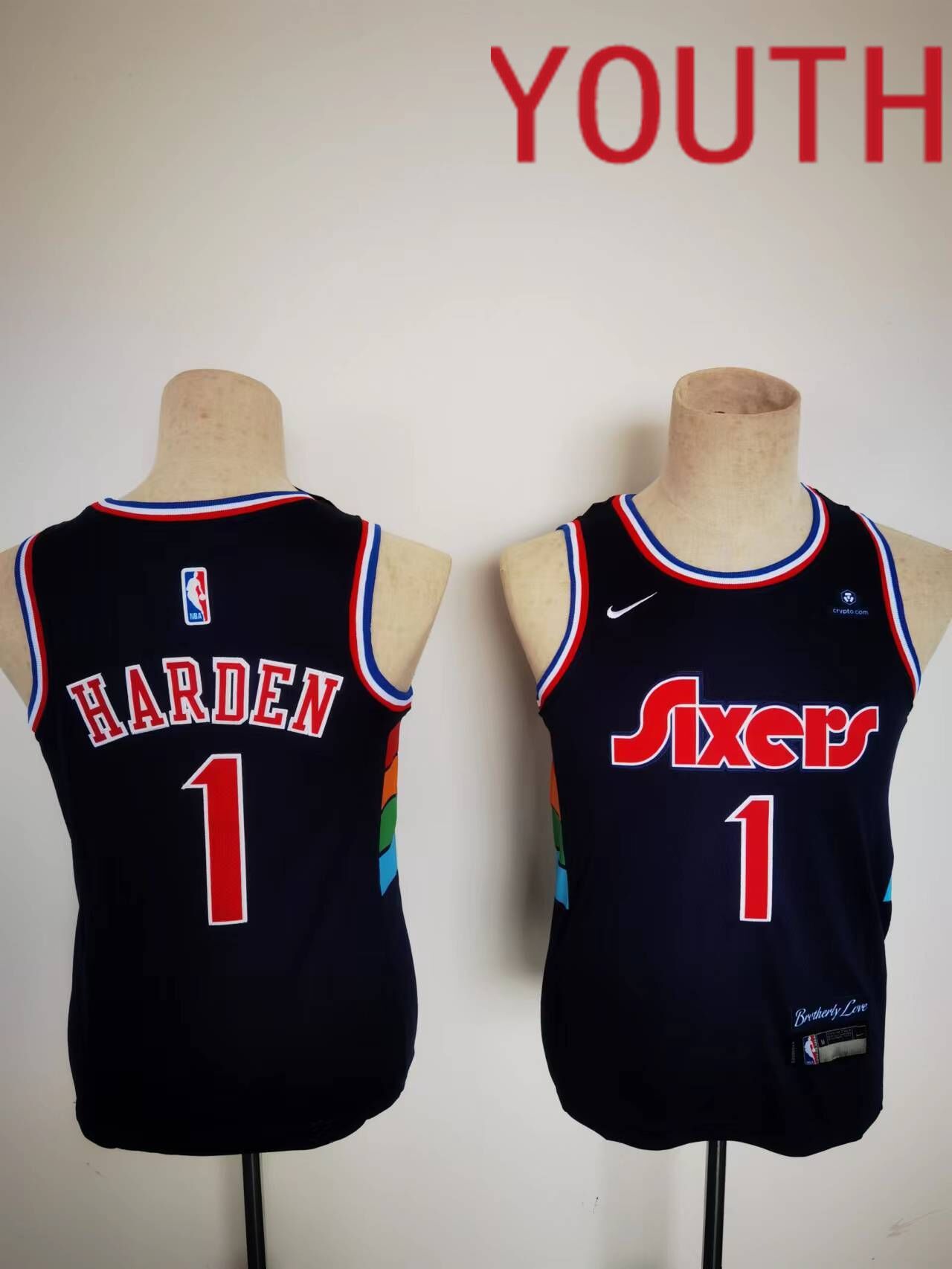 Youth Philadelphia 76ers #1 Harden Black City Edition 2022 Nike NBA Jerseys->youth nba jersey->Youth Jersey